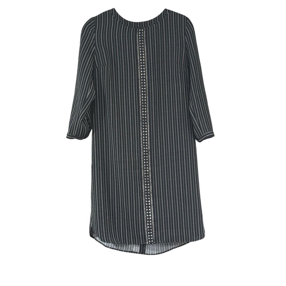 NWT Ann Taylor XS Black White Striped Lace Trim Shift Dress 3/4 Sleeve $139